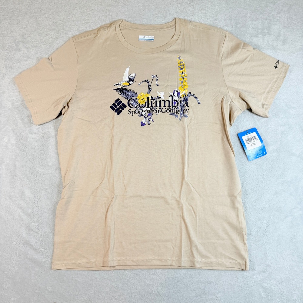 Columbia‎ Mens Path Lake Graphic Tee II Beige Flower Bird T-Shirt L AO2959-271